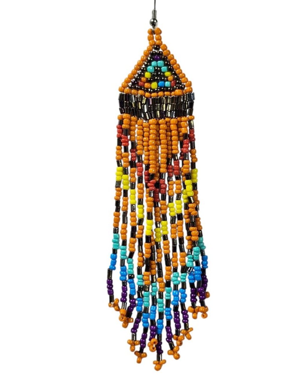 Handmade Native-Inspired Beaded Dangle Earrings Multicolor Fringe Boho Festival - Picture 2 of 8